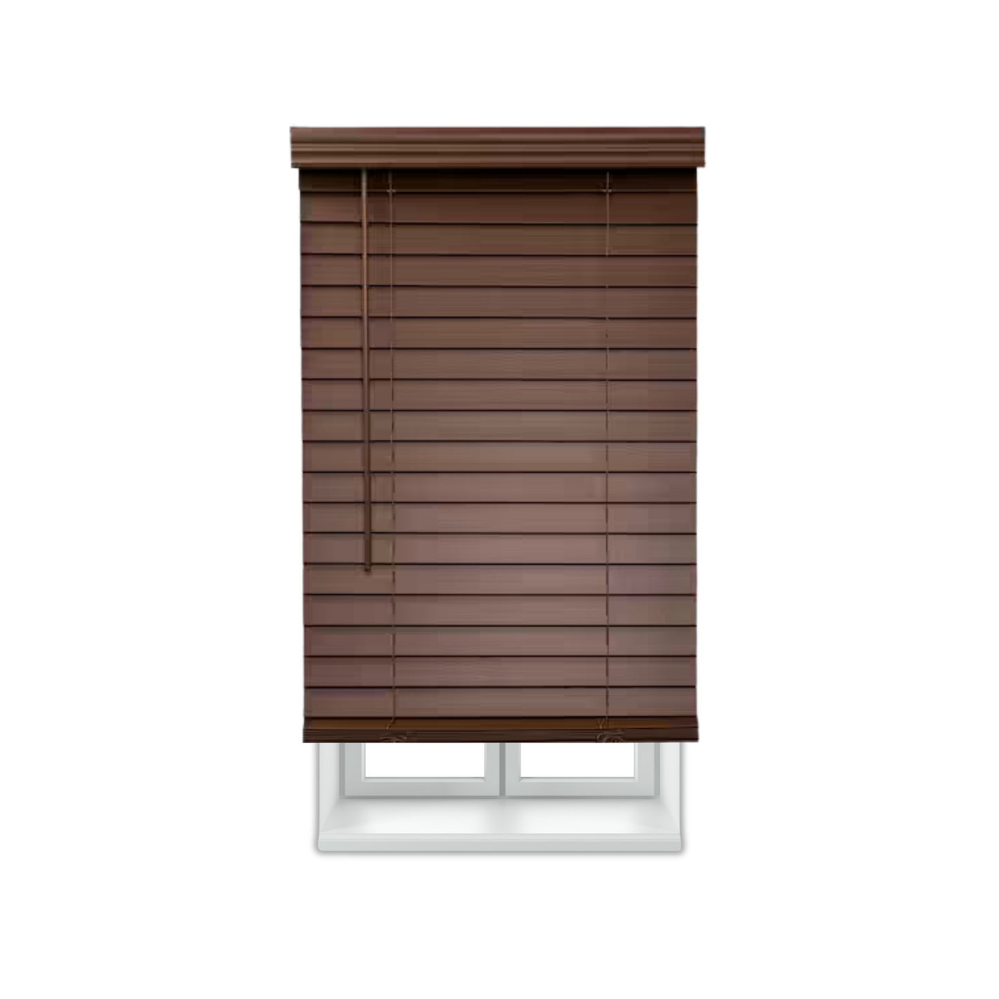 Persianas Imitación Madera Sin Cordón Texturizadas Roble Oscuro – 2" Láminas – 62.5" Ancho x 48" Largo