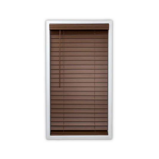 Persianas Imitación Madera Sin Cordón Texturizadas Roble Oscuro – 2" Láminas – 62.5" Ancho x 48" Largo (Pickup Only)