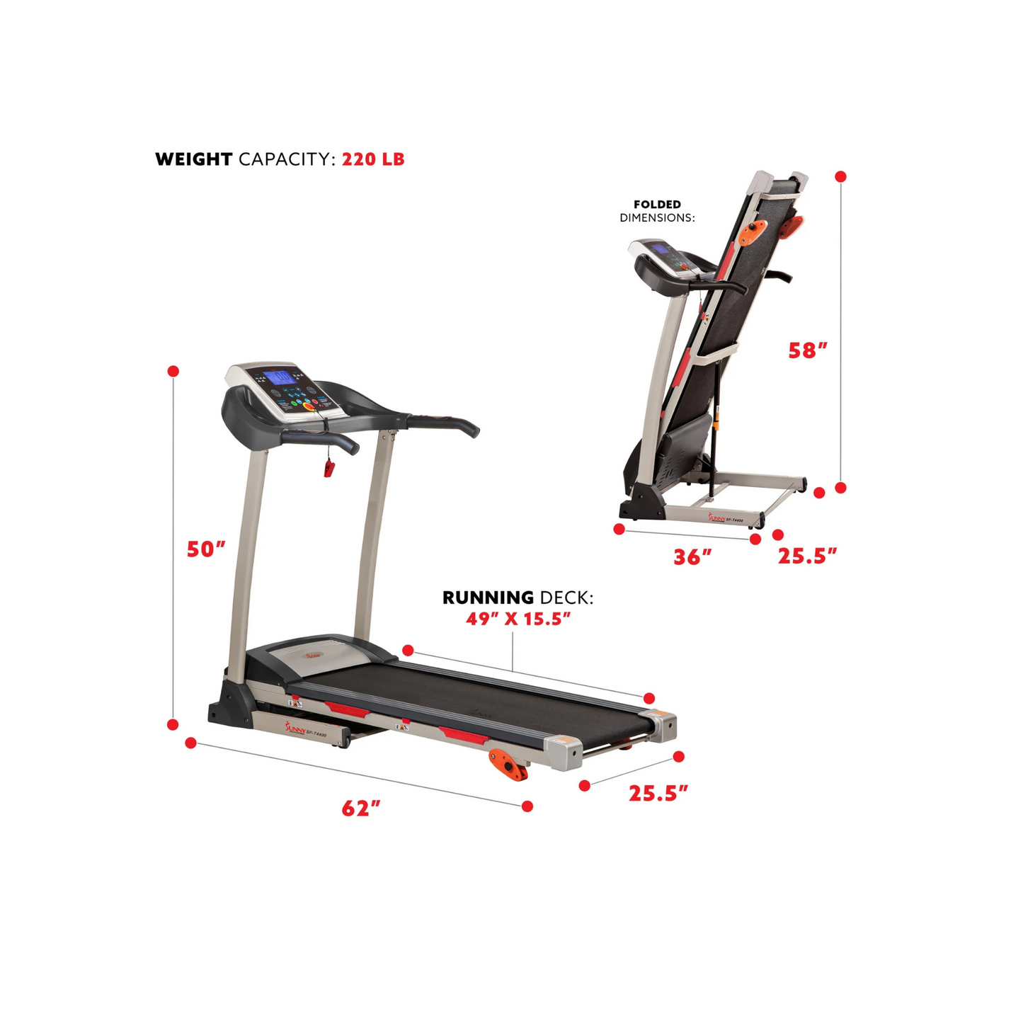 Cinta de Correr Sunny Health SF-T4400 – Inclinación Manual + App SunnyFit, Plegable