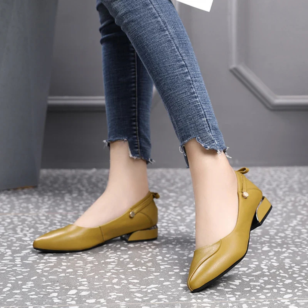 Tacones Bajos de Cuero Genuino para Mujer