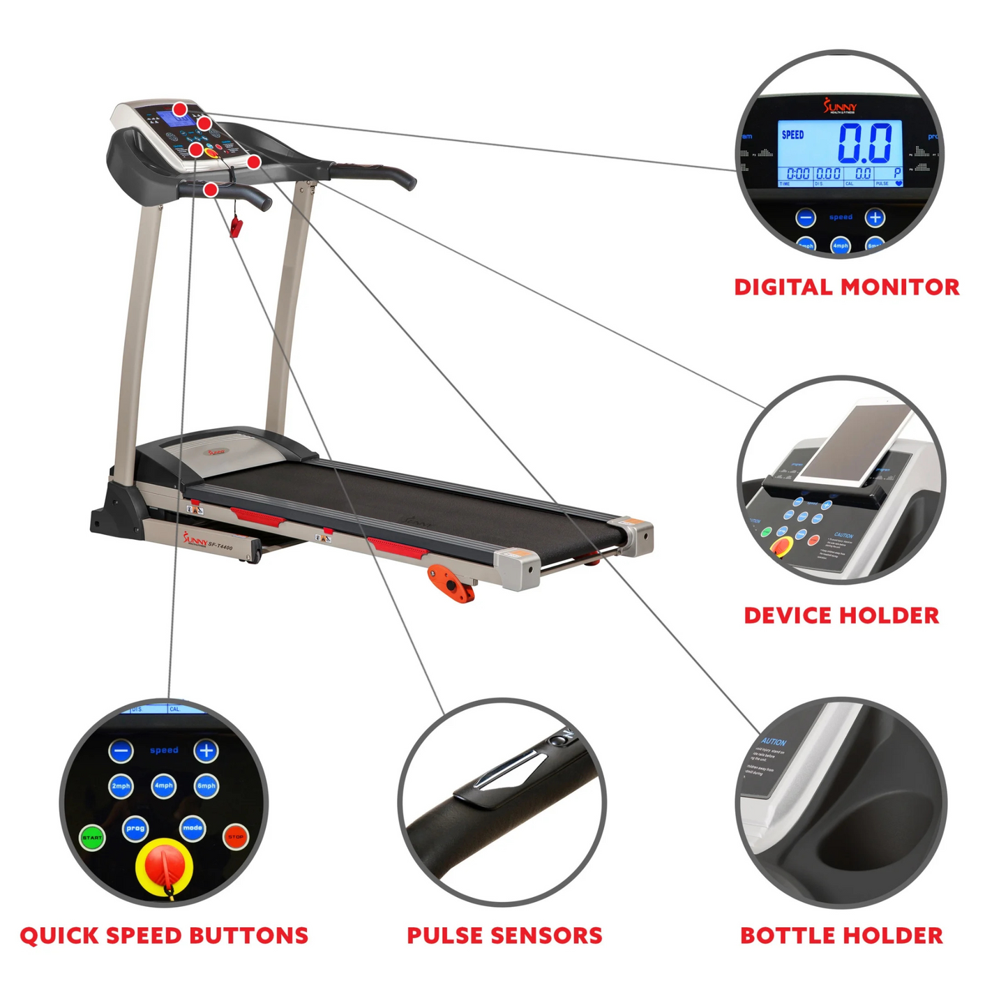 Cinta de Correr Sunny Health SF-T4400 – Inclinación Manual + App SunnyFit, Plegable