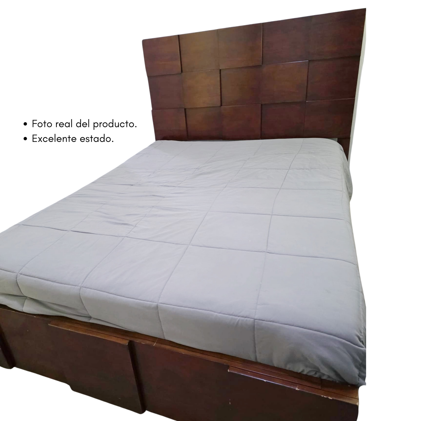 Cama Queen de Madera con Cabecera Moderna
