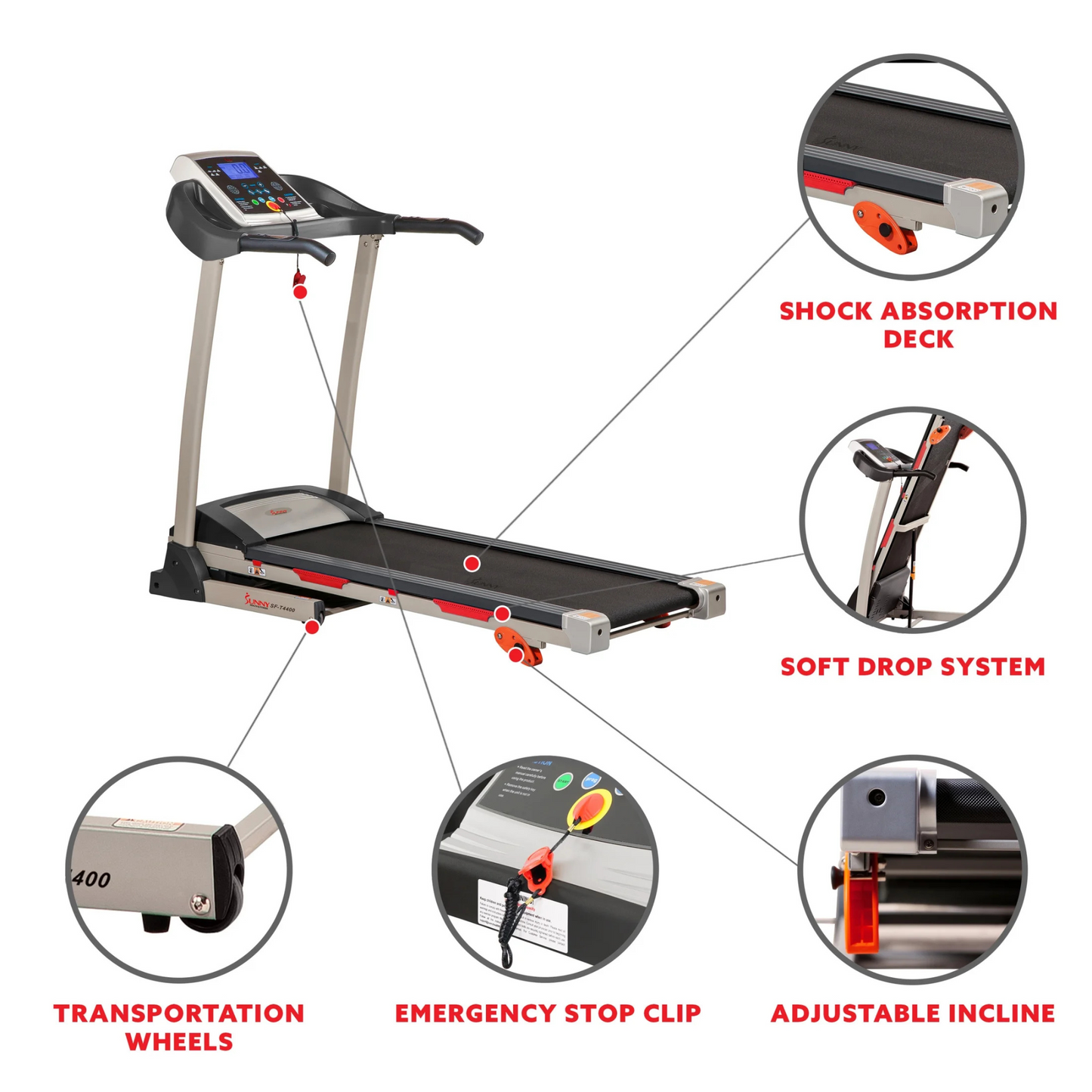 Cinta de Correr Sunny Health SF-T4400 – Inclinación Manual + App SunnyFit, Plegable