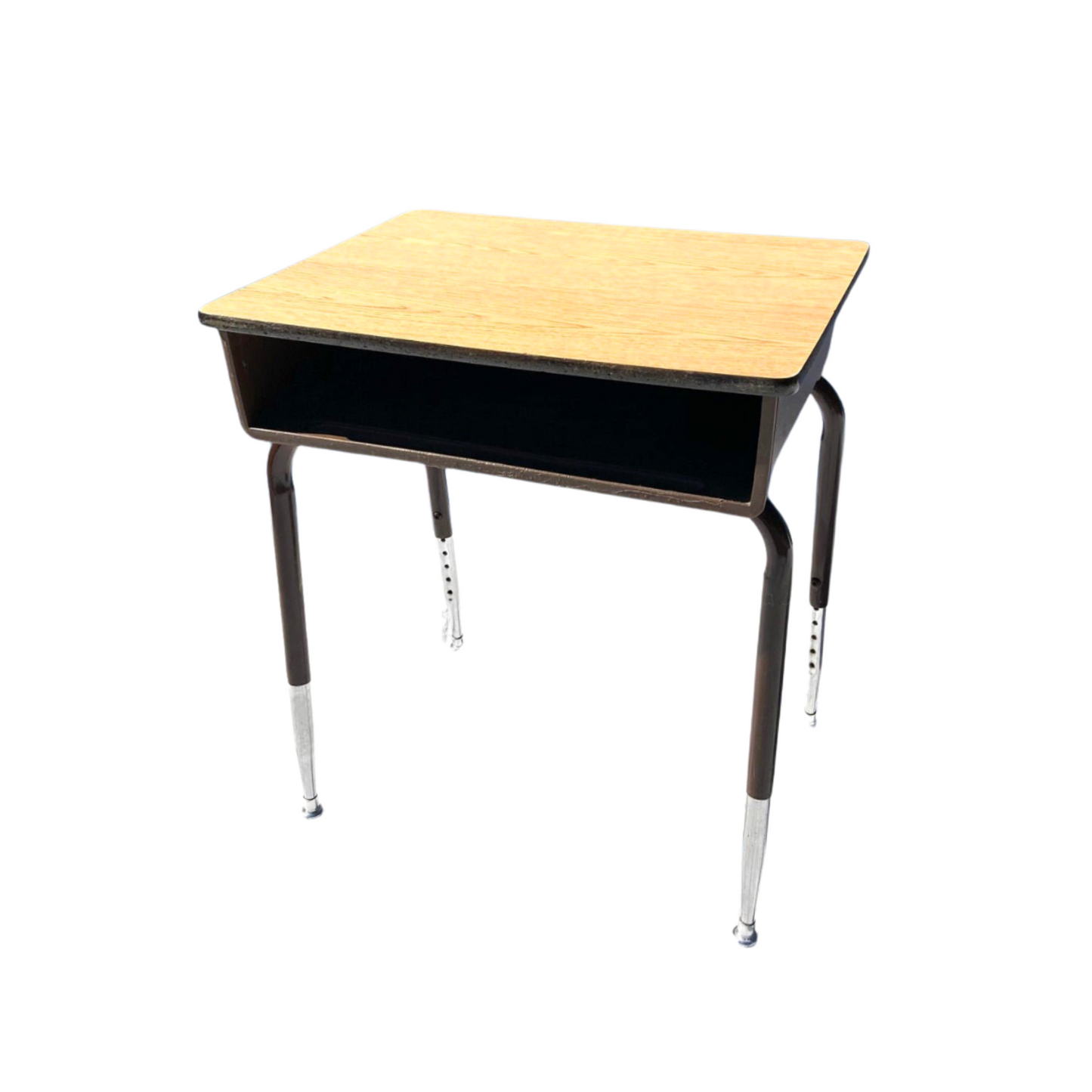 Escritorio Escolar Vintage Ajustable – Estructura Marrón y Madera Clara, Ideal para Estudio u Oficina