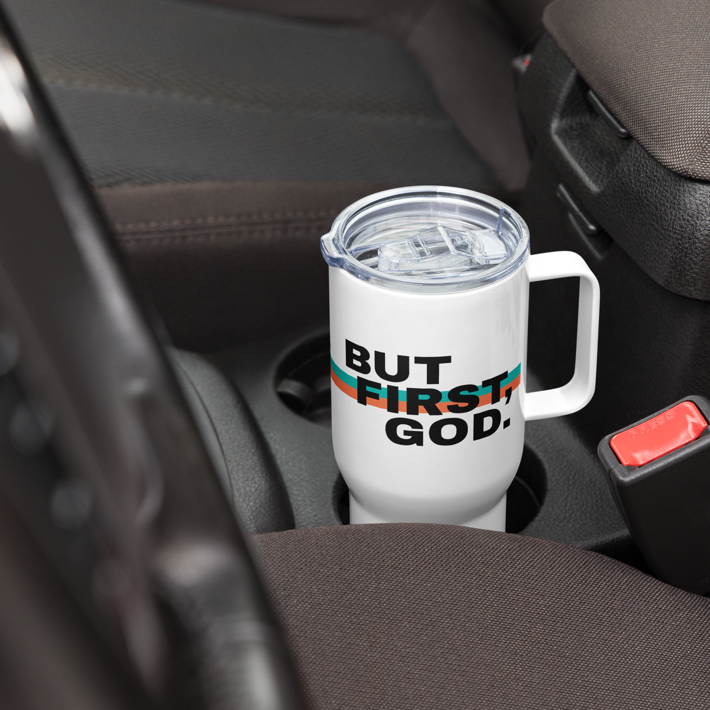 Termo Cristiano con Asa – But First, God.