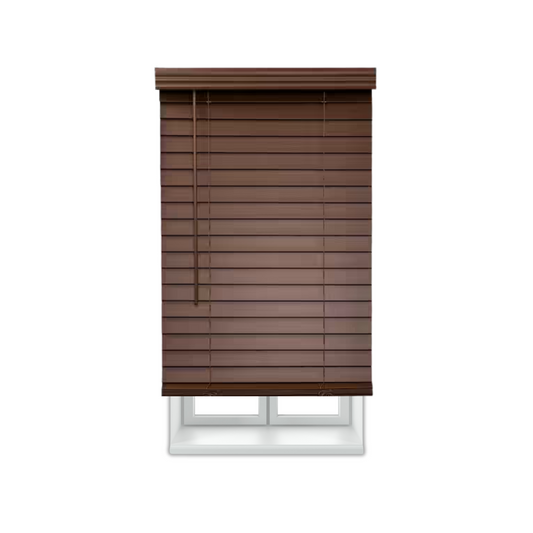 Persianas Imitación Madera Sin Cordón Texturizadas Roble Oscuro – 2" Láminas – 62.5" Ancho x 48" Largo