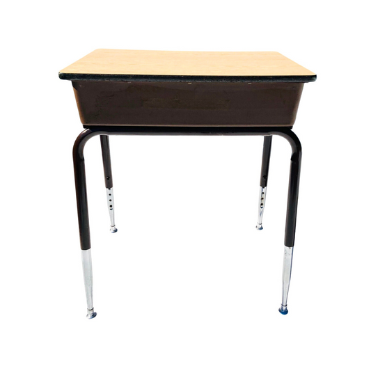 Escritorio Escolar Vintage Ajustable – Estructura Marrón y Madera Clara, Ideal para Estudio u Oficina