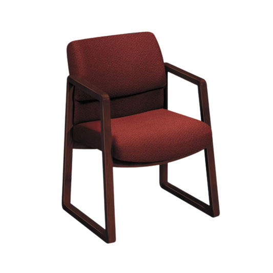 Silla de Oficina Ejecutiva – Acabado Caoba y Tapizado Burdeos