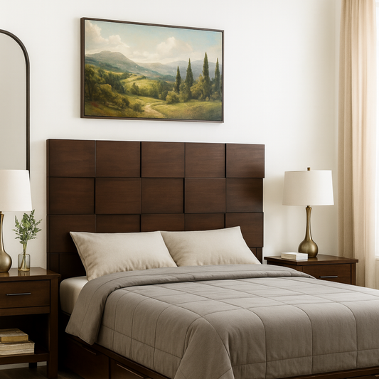 Cama Queen de Madera con Cabecera Moderna