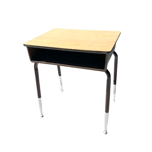 Escritorio Escolar Vintage Ajustable – Estructura Marrón y Madera Clara, Ideal para Estudio u Oficina