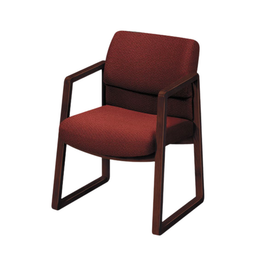 Silla de Oficina Ejecutiva – Acabado Caoba y Tapizado Burdeos