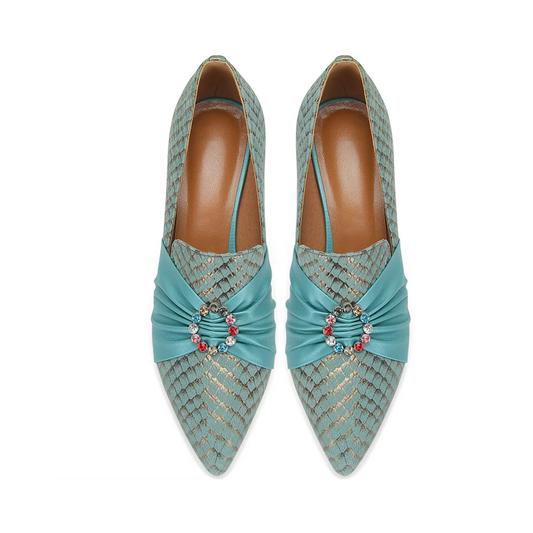 Zapatos de Vestir en Cuero Genuino con Tacón Elegante para Mujer – Estilo Francés Aqua